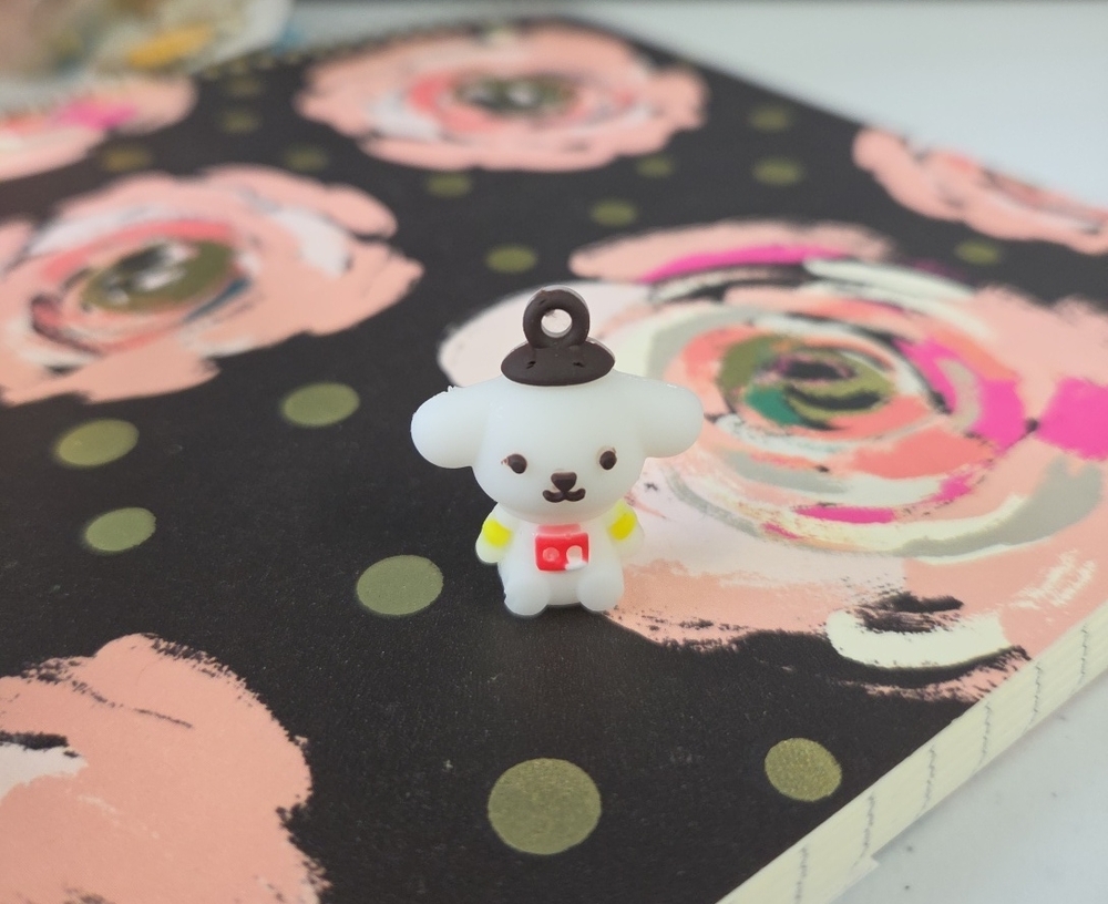 Sanrio White Bear Charm with Brown Topper and Red Chest Accent